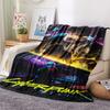 1Pc Cyberpunk Print Flannel Blanket, High quality Comfortable for All Seasons, Home Decor, Warmth and Comfort, Perfect for Christmas Gifts