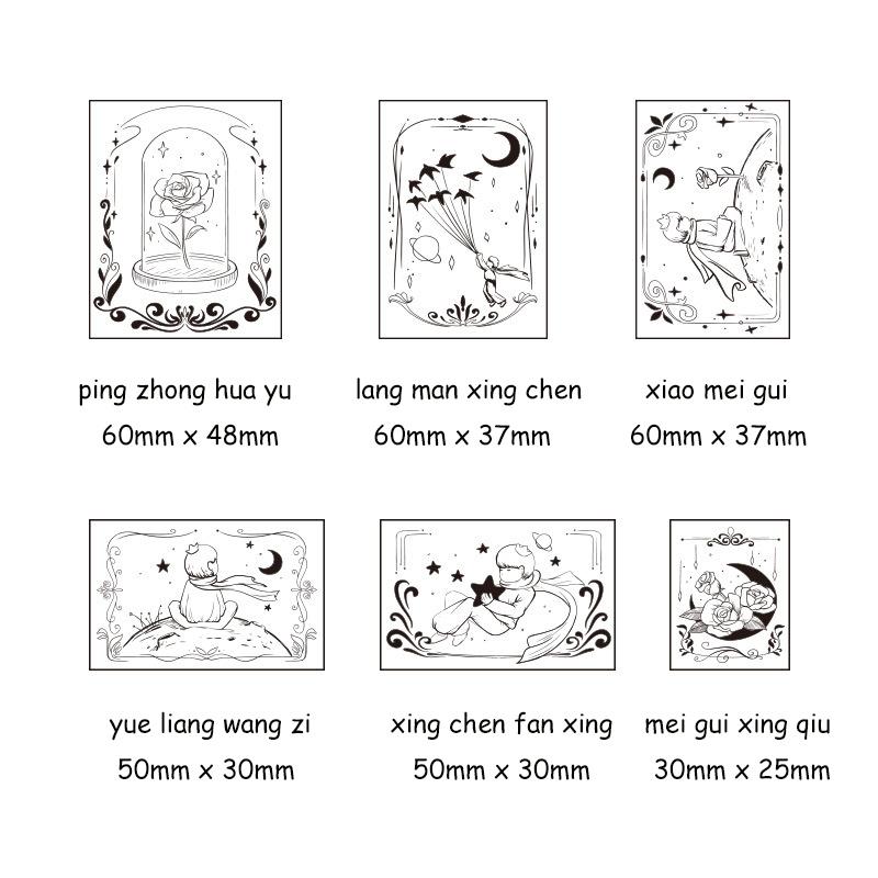 JIANWU 6 Pcs/set Rose Prince Series Vintage Wooden Rubber Stamp Set Creative DIY Journal Printing Decor Material Stationery