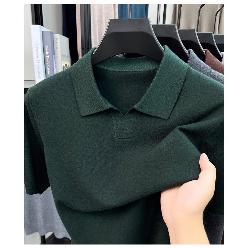 Men S Short Sleeve Turn Down Collar Knit Sweater Thin Casual Top