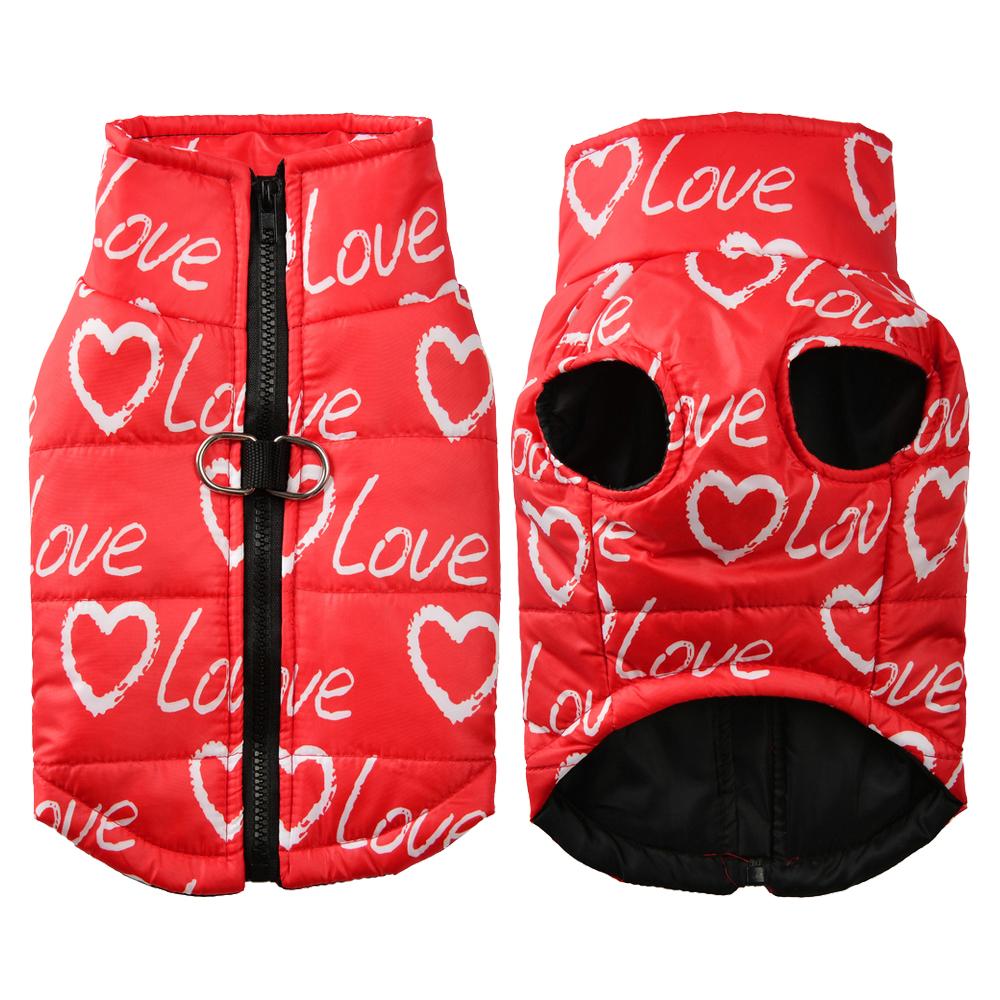 

Теплая куртка для собаки с принтом Love, одежда для питомцев для маленьких и средних собак, кошек, зимняя, ветрозащитная, теплая, с D-кольцом, костюм для щенка, йорка, пальто S