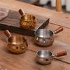 Stainless Steel Pouring Cups With Wooden Handle Stackable Dip Saucers For Heating Butter And Preparing Coffee