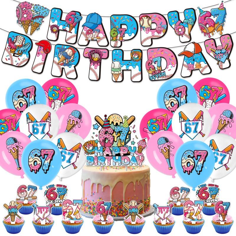 Six Seven Theme Party Decorations 67 Party Backdrop Party Accessories Hanging Flags Cake Toppers Ballons Decorations