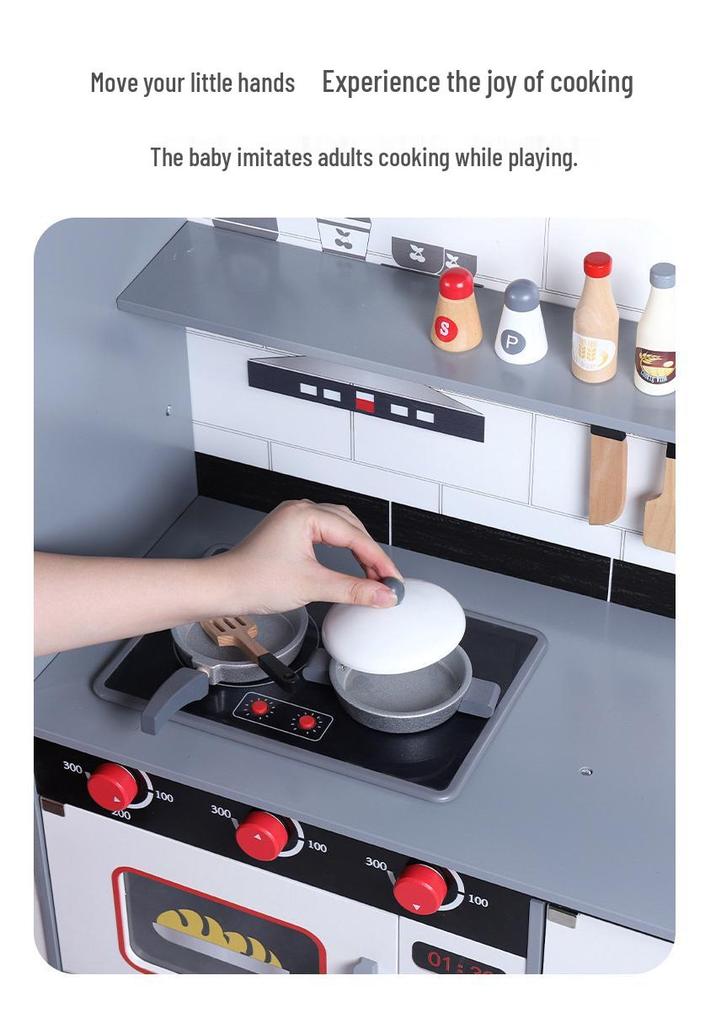 Wooden Kitchen Toy Set: Sound & Light Role-Play Cooking Experience for Kids