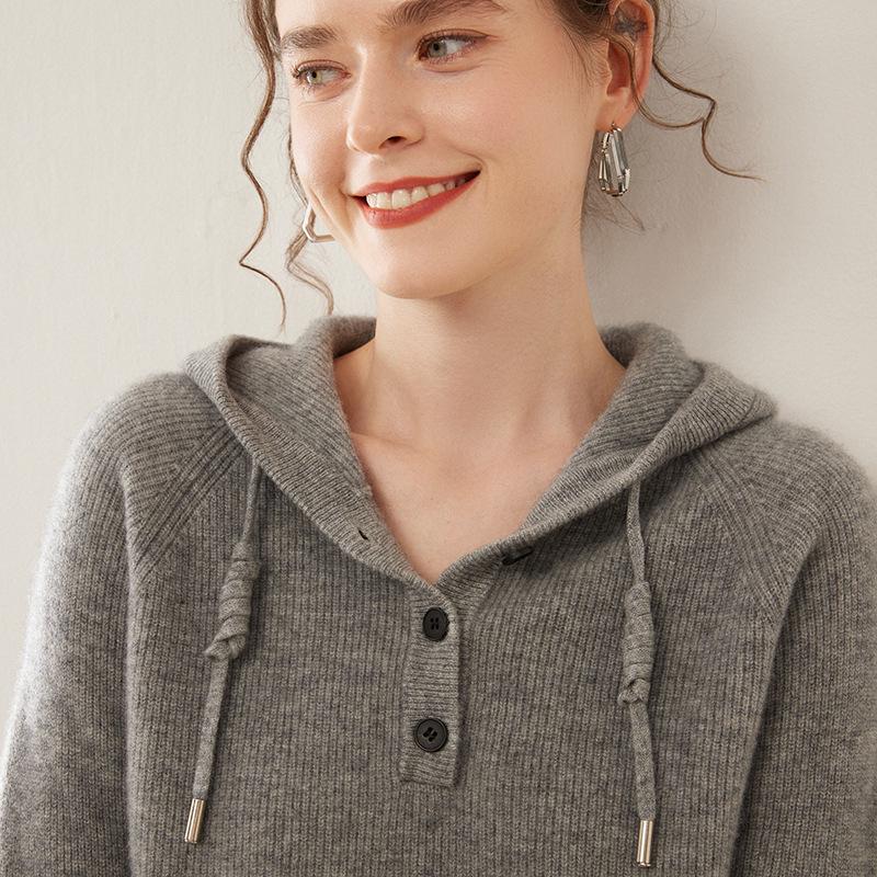 Women's Casual Cashmere Drawstring Sweater - Versatile Knitwear for Autumn and Winter