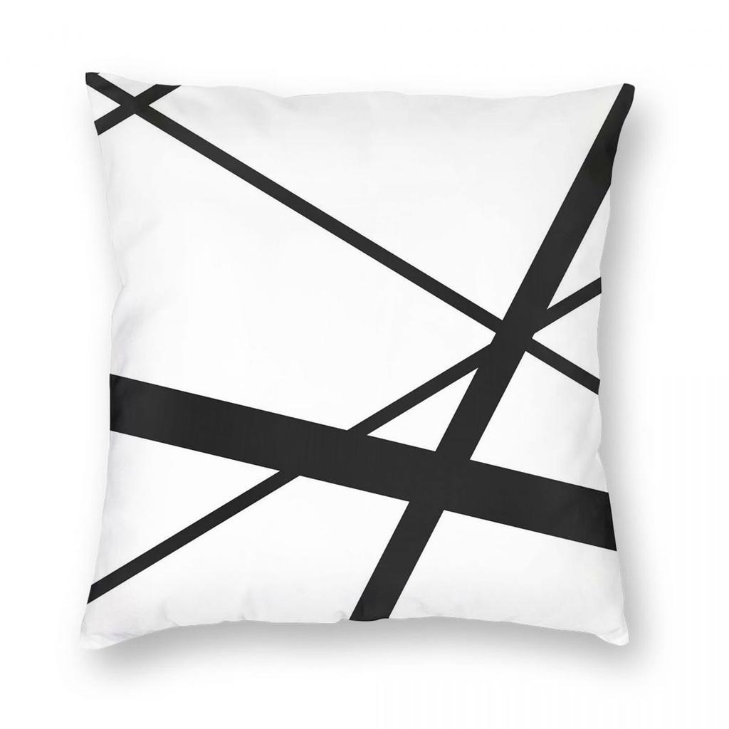 Black White Geometric Lines Square Pillowcase Polyester Linen Velvet Printed Decorative Throw Pillow Seater Cushion Cover