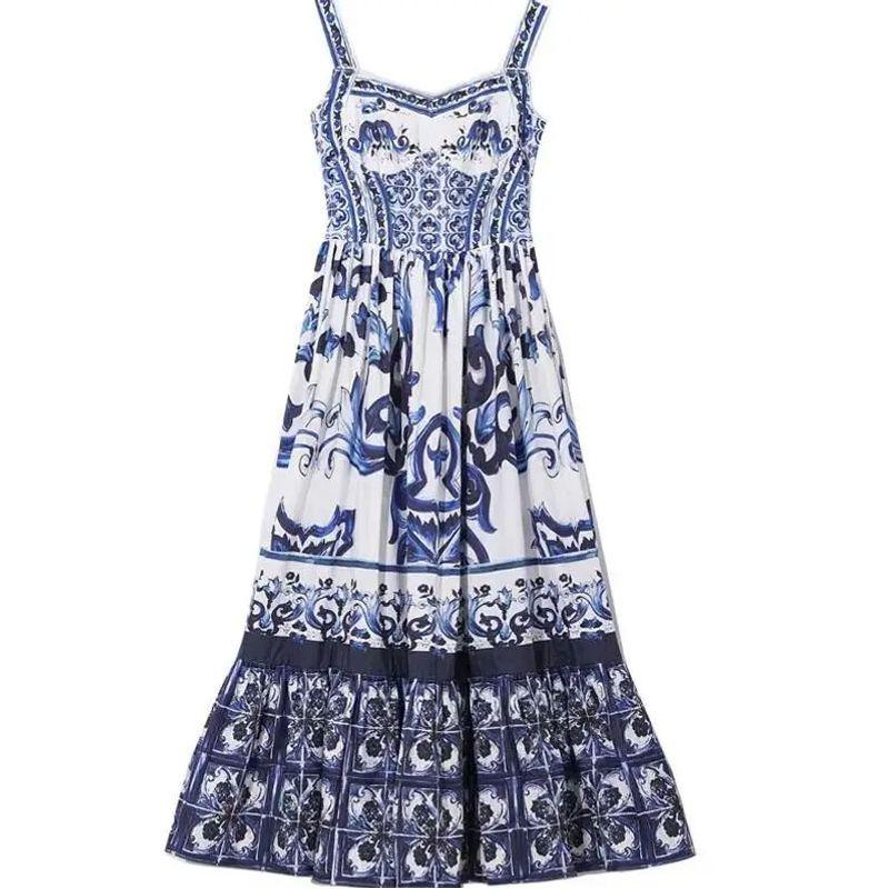 

Skinny Temperament Camisole Dress Waist Hugging Slimming Temperament A Word Sling Dress blue L