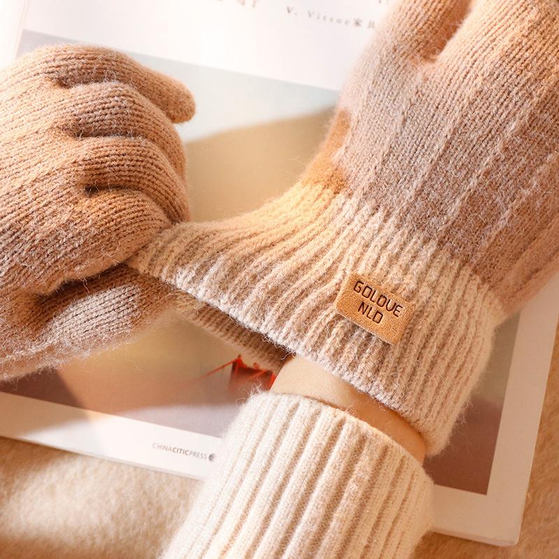 Women Warm Thick Plush Knitted Gloves Touch Screen Men Women Fashion Autumn Winter Keep Warm Riding Skiing Outdoor Gloves