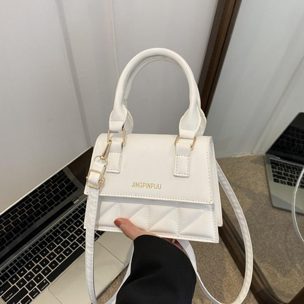 Korean Style Plaid Leather Square Bags Solid Color Crossbody Bag Simple Single Shoulder Bag  Girls