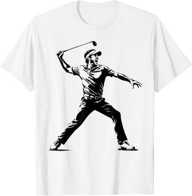 Humorous Golfer Throwing Club Graphic Tee for Sports Fans