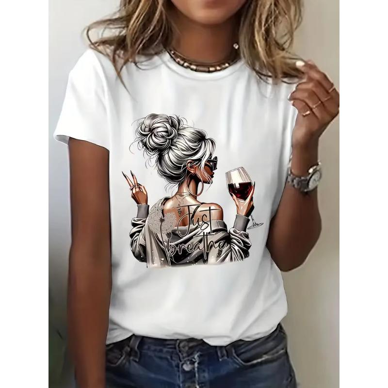 Maycaur Women Cartoon Mom Mother Boy Girl Print Mother Lady T-shirts Casual Top T Shirt Ladies Womens Graphic Female Tee T-Shirt