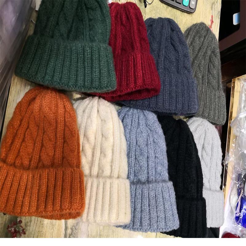 Korean Version Ins Simple Solid Color Twisted Wool Hat Autumn and Winter Warm Hat for Women Knitted Hat Trendy Versatile Men