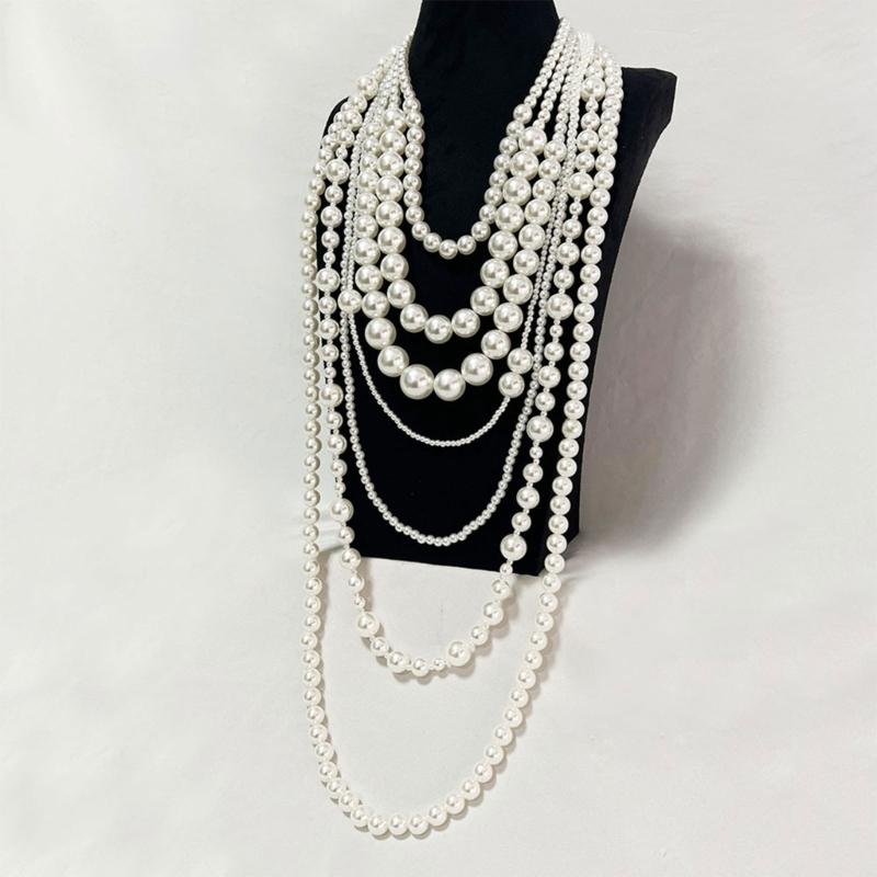 Elegant Multi Strand Imitation Pearls Chokers Necklace With Matching Stud Earrings Gift Set Vintage Fashion Stone Jewelry