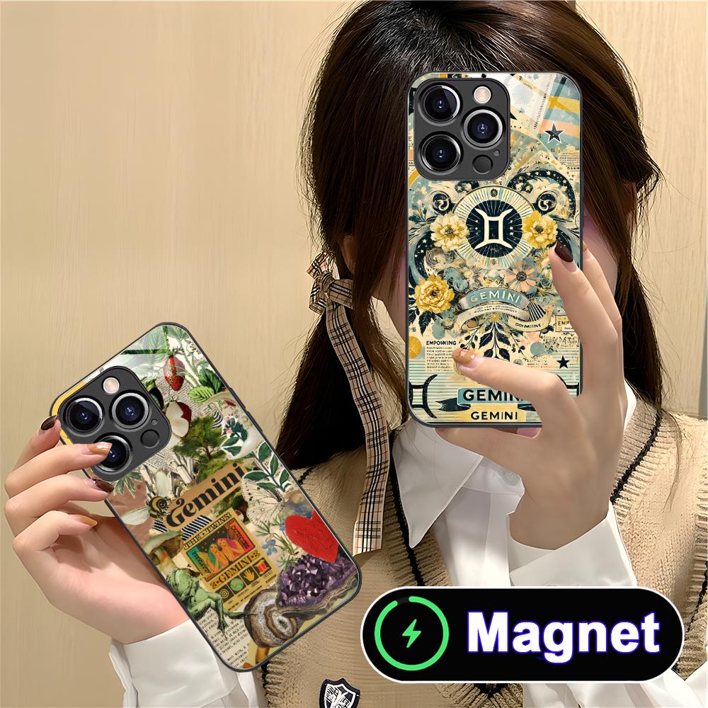 Zodiac Sign Gemini Phone Case for iPhone 17 16 15 14 13 12 11 Air Pro Max Plus Mini Glass MagSafe Cover