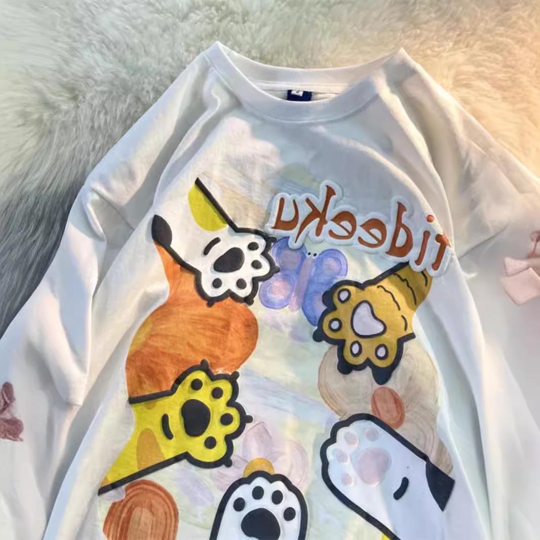 

Женская футболка Харадзюку с граффити большого размера - Свободный крой, приталенный короткий рукав на лето M (for 80-100 jin) белый