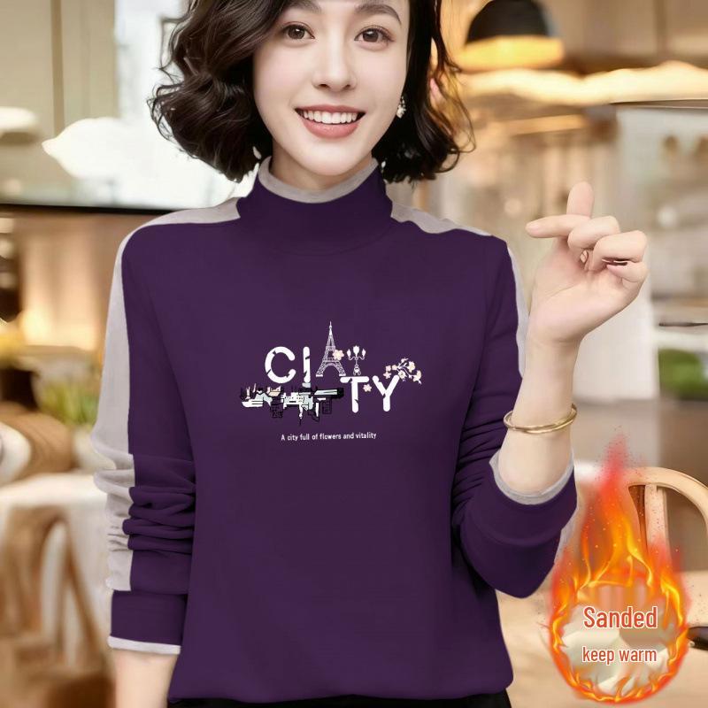 

Women s Warm Double-Sided German Velvet Top, Semi-High Collar, Long Sleeve, Stylish and Age-Reducing, Perfect for Autumn and Winter. L (100-115 Jin)