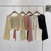 Couverture de protection solaire Col rond Manches extra longues Doux Extensible Protection solaire Pulls Hauts Couleur unie Design ajouré Hauts courts en tricot