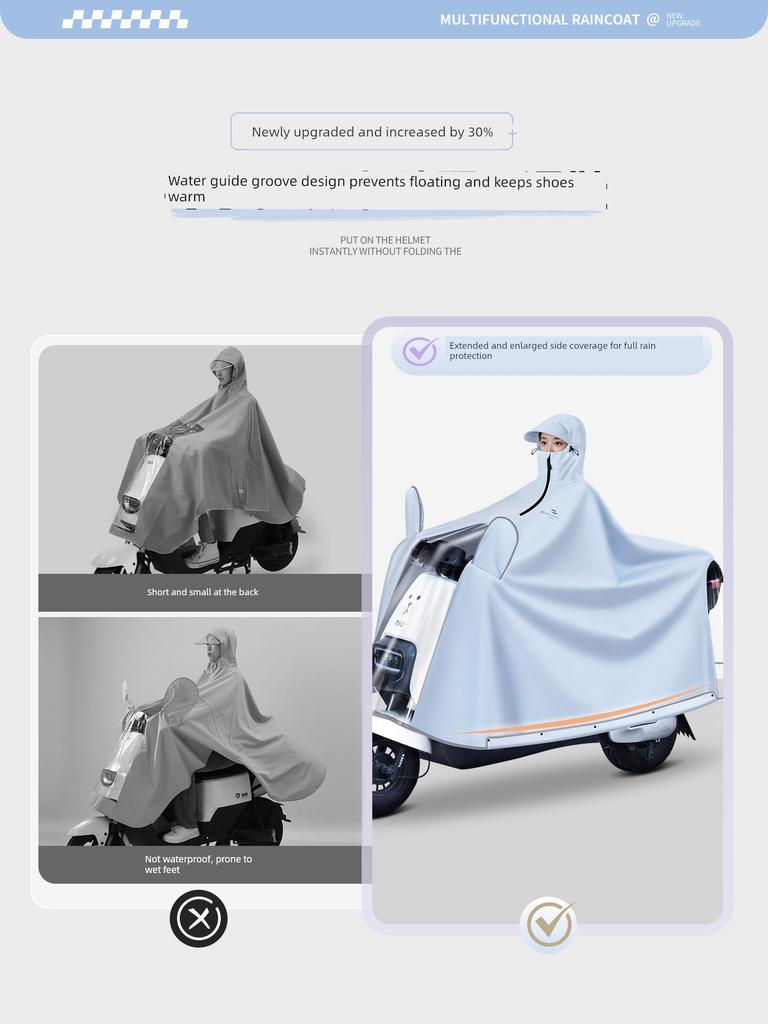 Raincoat for Women, Specifically for Electric Scooters, Long Full-Body Rain Cover, Storm-Proof, Integrated Thickened and Enlarged Rain Poncho