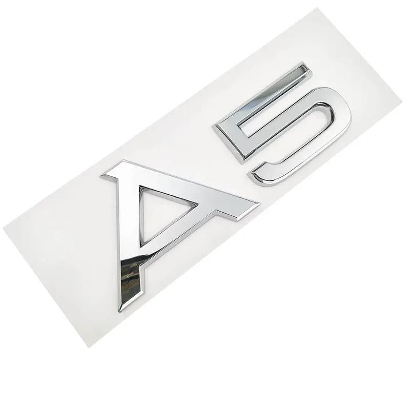 For Audi RS3 Letter Number Chrome Emblem for Audi Car Trunk Discharge Capacity Badge Sticker 1.8T 2.0T 3.0T 3.2 3.6 4.2 A3 A5 A7 A4L A6L A8L
