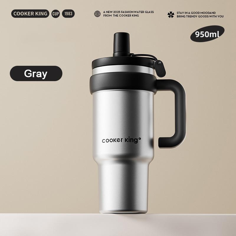COOKER KING 950ml Stainless Steel Insulated Cup Straw Thermos Cup Large Capacity Travel Car Coffee Mug for Hot or Cold Drinks