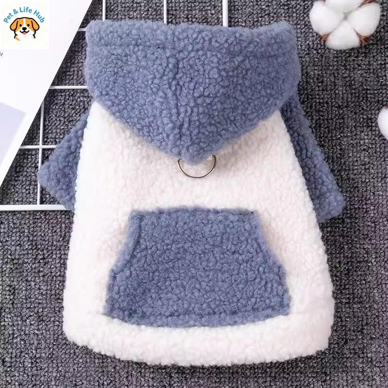 Dog clothes, warm in autumn and winter, hooded sweaters can lead small dogs, cats, pets, fleece jackets, pet supplies