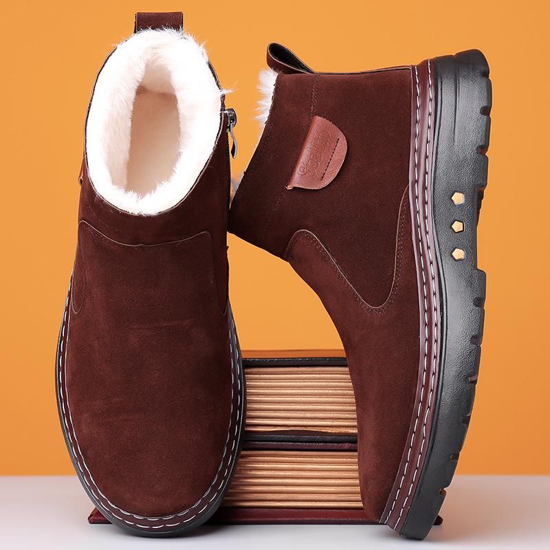 Men's Winter Fleece-Lined Snow Boots with Thick Sole, Non-Slip, Zipper, Cold Protection