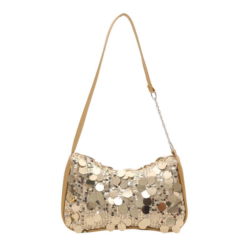 Simple Solid Color Sequin Design Women Shoulder Chain Bag For Casual Urban Outings