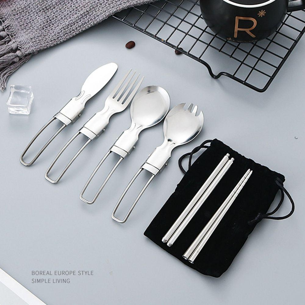 Flatware Lunch Utensils Kitchen Tool Folding Fork Serving Spoon Folding Cutlery Set Tableware