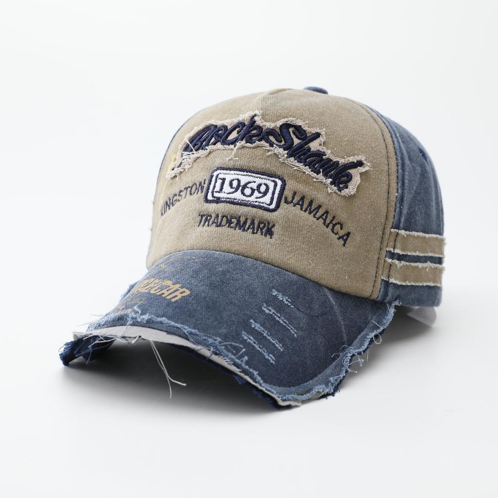 Bent-brimmed Hat, Old Letter Cap, Embroidered Ripped Baseball Cap, Men's American Sunshade, Sunscreen Hat, Women's