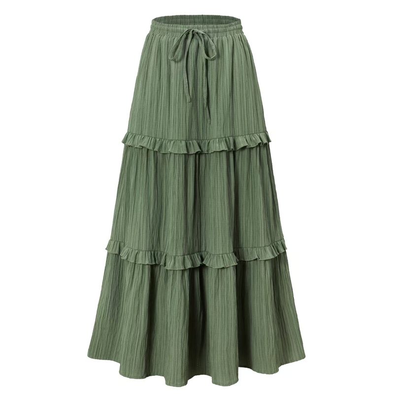 

Fashion New Arrival Fashion Patchwork High Waist Drawstring Shoelace Skirt High Waisted Lace up Skirt Green L