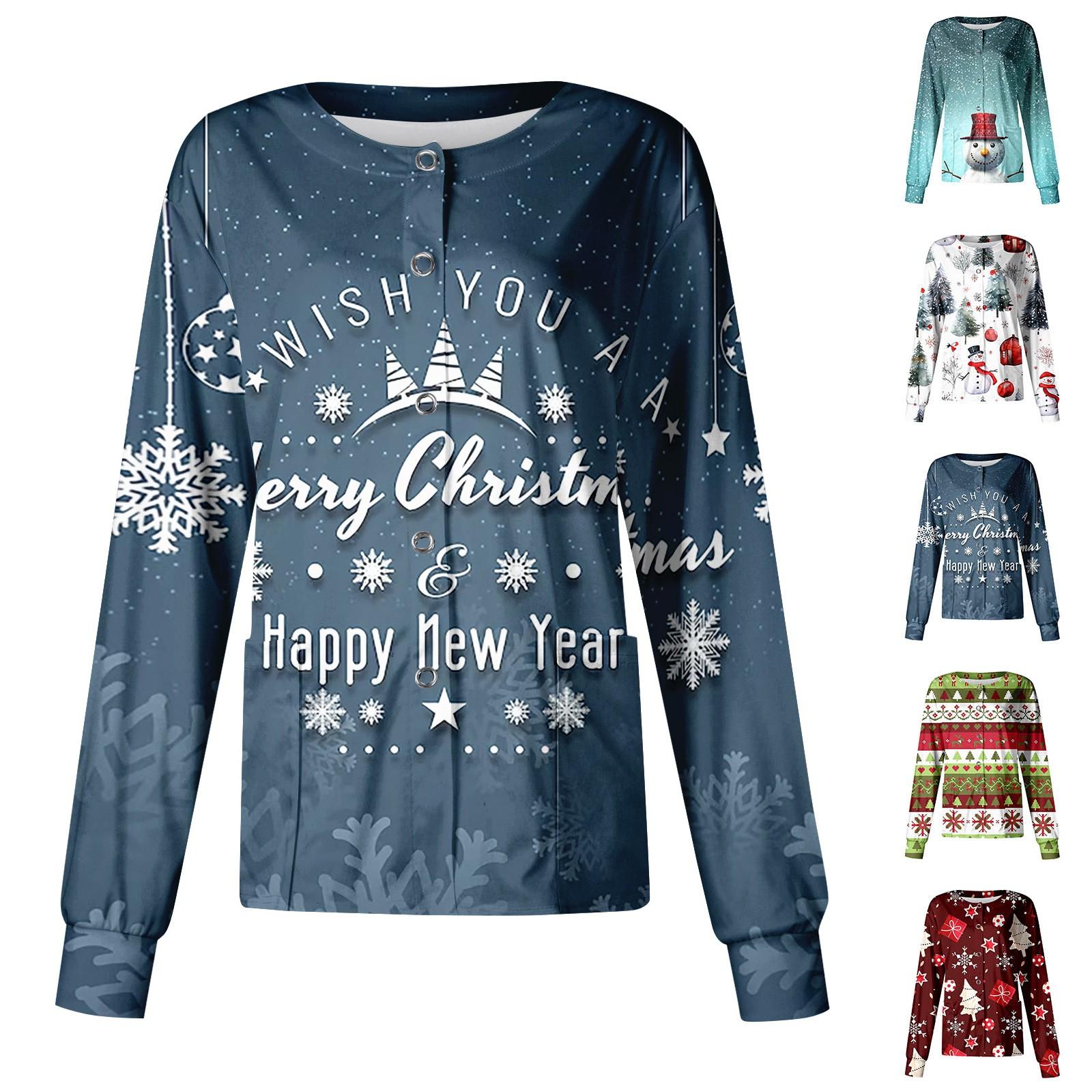 

Женские топы с длинными рукавами и карманами, рабочий воротник-стойка, однобортный защитный комбинезон, куртка, рождественский топ