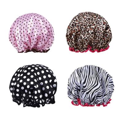 Vodotěsná sprchová čepice s leopardím potiskem, dvouvrstvá, elastický kryt na vlasy do sprchy, opakovaně použitelná sprchová čepice, koupelnové potřeby