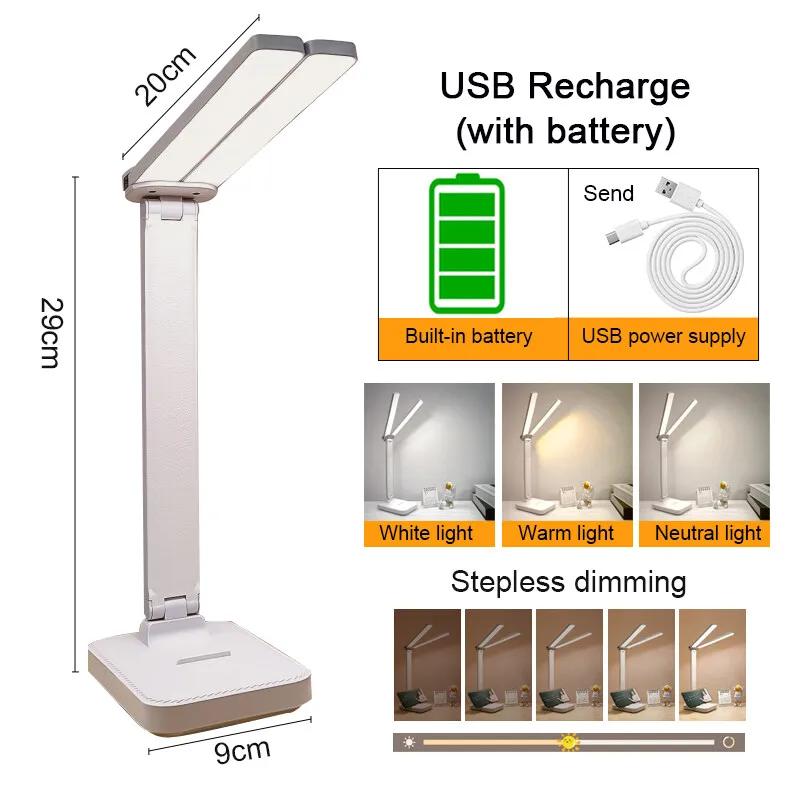 LED Desk Lamp 3 Levels Dimmable Touch Night Light USB Rechargeable Eye Protection Foldable Table Lamp Bedroom Bedside Desk Lamps