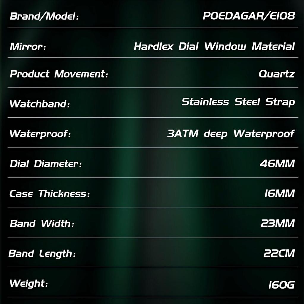 POEDAGAR E108 Fashion Men's Watches Luxury Stainless Business Quartz Digital Wristwatch Waterproof Man LED Dual Display Watch