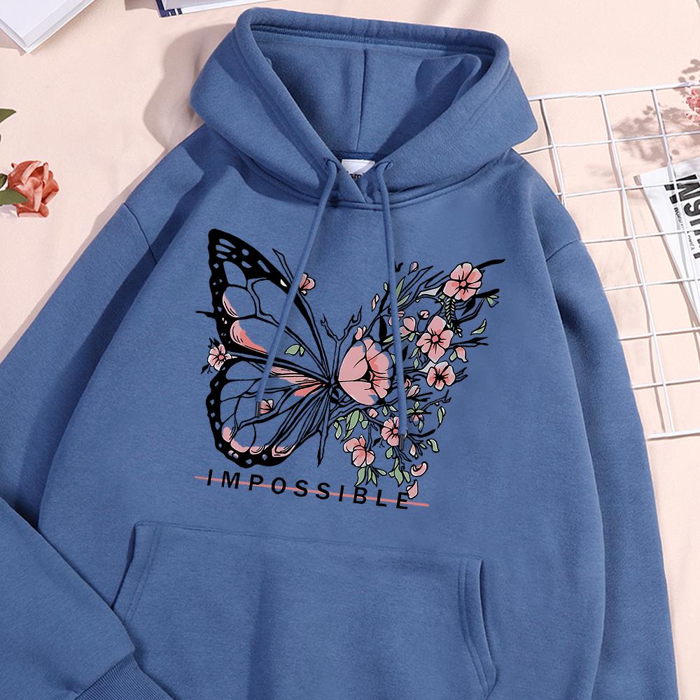 A butterfly composed of butterflies and flowers Female Sweatshirt Street fur-liner Hooded Hipster S-2XL Hoodies Autumn Warm