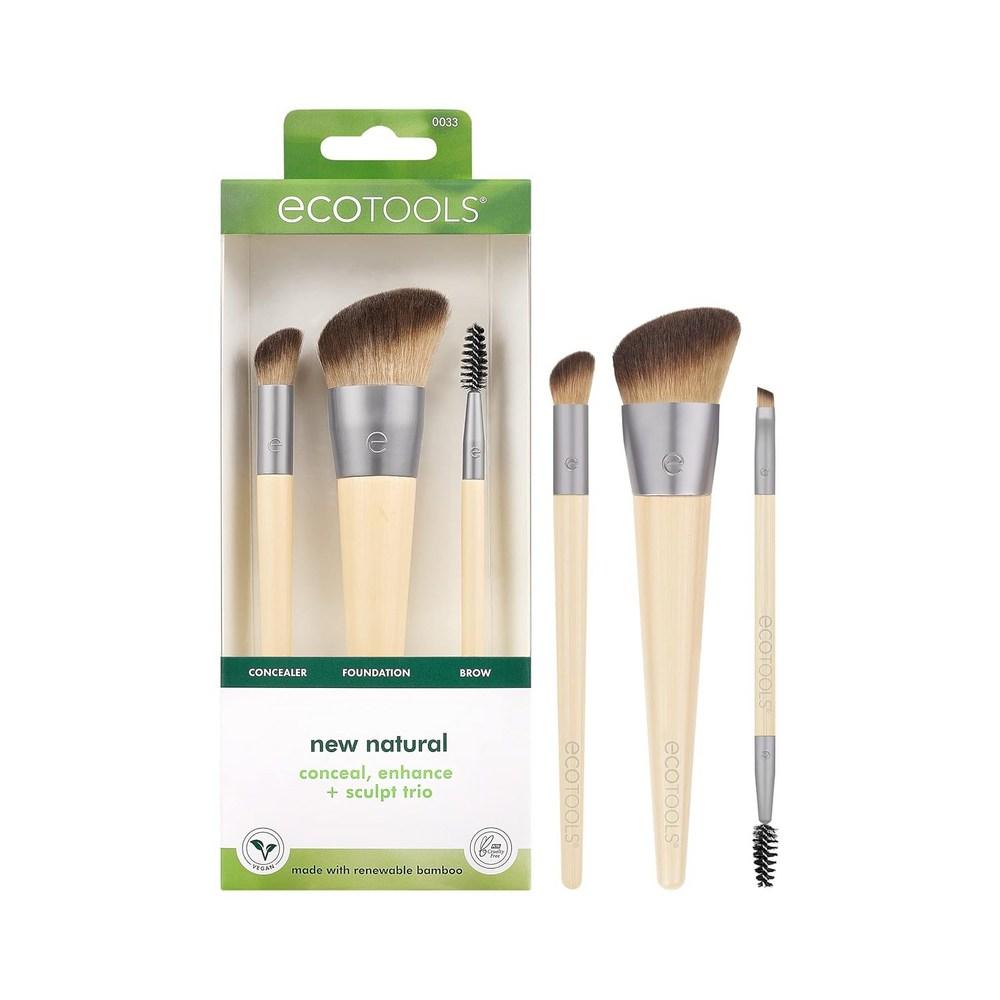 EcoTools New Natural Concealer Reinforcement and Sculpting Trio Makeup Brush for Foundation, Eyebrows, Face Sculpting, Dense, Synthetic