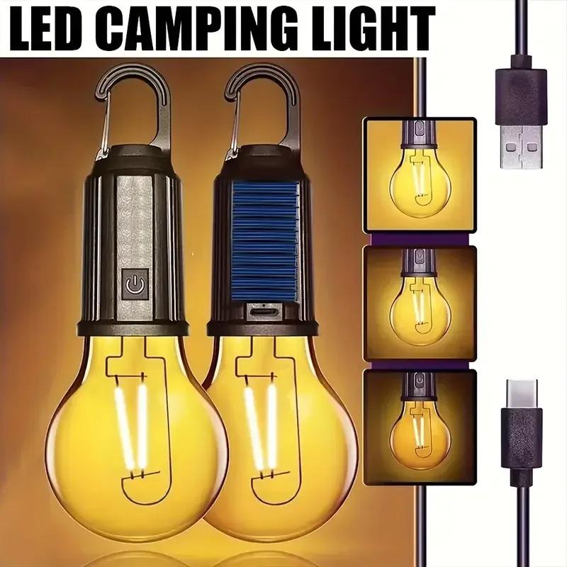 Outdoor Solar Camping Lights Decorative Light Bulbs Charging With Hook Retro Tent Lights Atmosphere Lights for Campsites Tungste