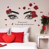 Romantic Red Rose Delicate Eyebrows and Eyes Bedroom, Living Room Entrance Hall Background Decorative Wall Stickers