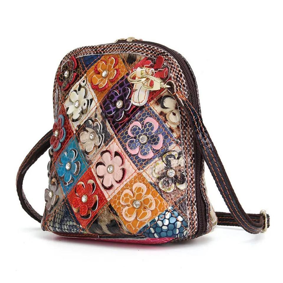 Bag Women'S Flower Color Splicing Bag Trend Handbag Crossbody Bag One Shoulder Small Square Bag