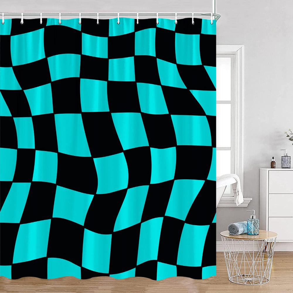 Colorful Checkerboard Shower Curtain Black White Blocks Distorted Chess Board Bathroom Curtain Modern Abstract Bath Decorations