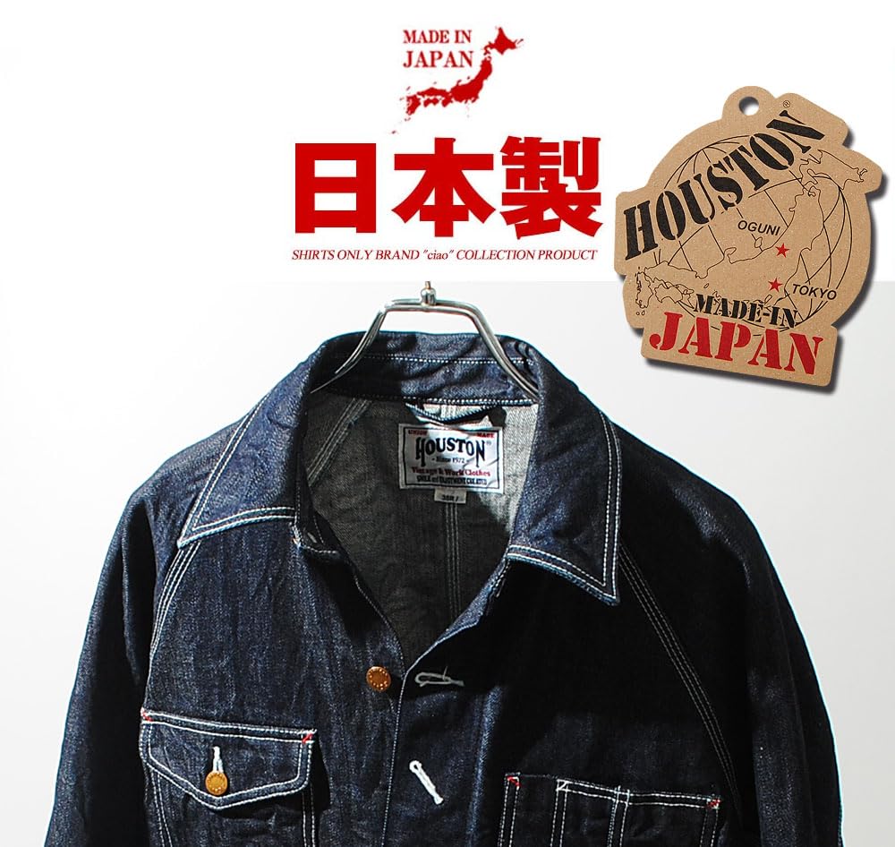 Kombinezon dżinsowy 14oz Dżins Selvedge Wyprodukowano w Japonii Kurtka dżinsowa [Houston] Lata 40.-50. Męska (JP, Alfabet, L, Czarny)