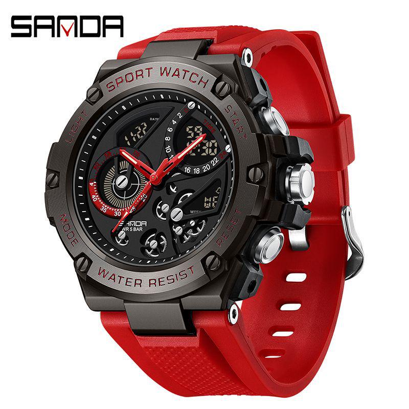 Sanda Dual Display Waterproof Sports Watch - Trendy Outdoor Men s Watch with Snooze Function