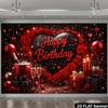 2D Red Black Happy Birthday Backdrop with Roses & Champagne