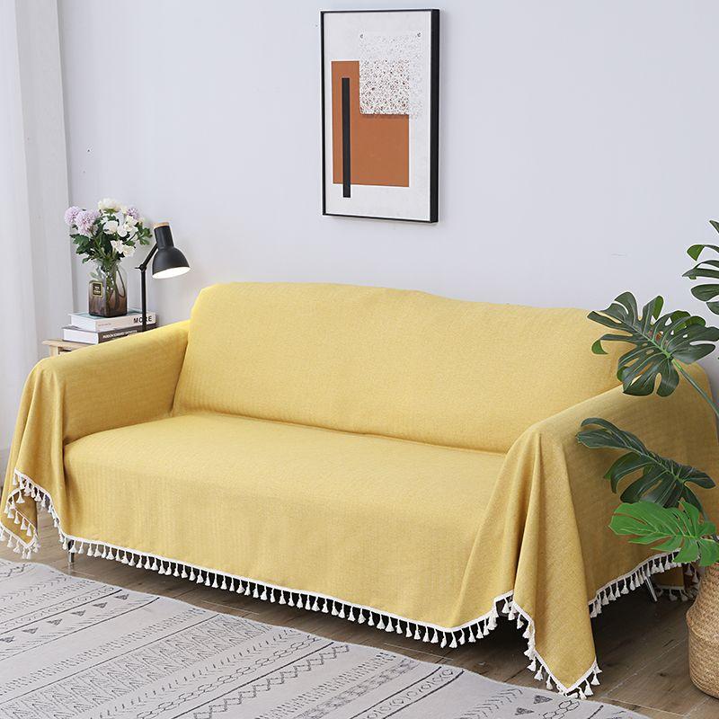 

Minimalist Nordic Cotton and Linen Fabric Anti-Scratching Sofa Towel Bright yellow 90*90cm [thickened Cotton]]