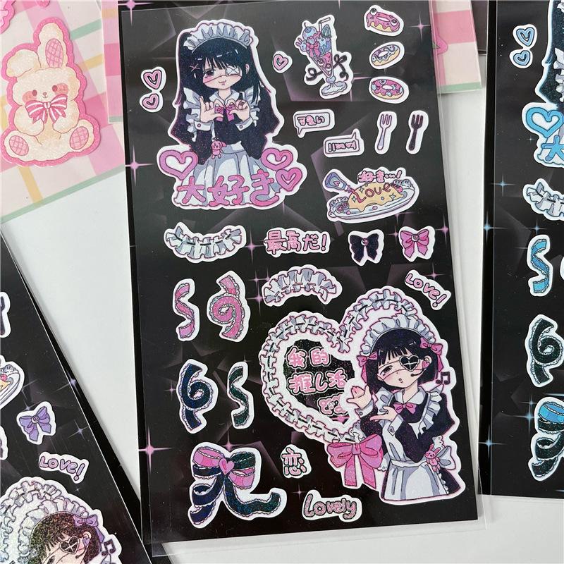Korean Cute Maid Devil Angel Girl Stickers Scrapbooking DIY Album Decoration Sticker Aesthetic Personalized Kawaii Stationery