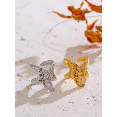 Yhpup Ocean Style Waterproof Hammer Metal Starfish Open Ring 18K PVD Plated Summer Daily Jewelry Hypoallergenic