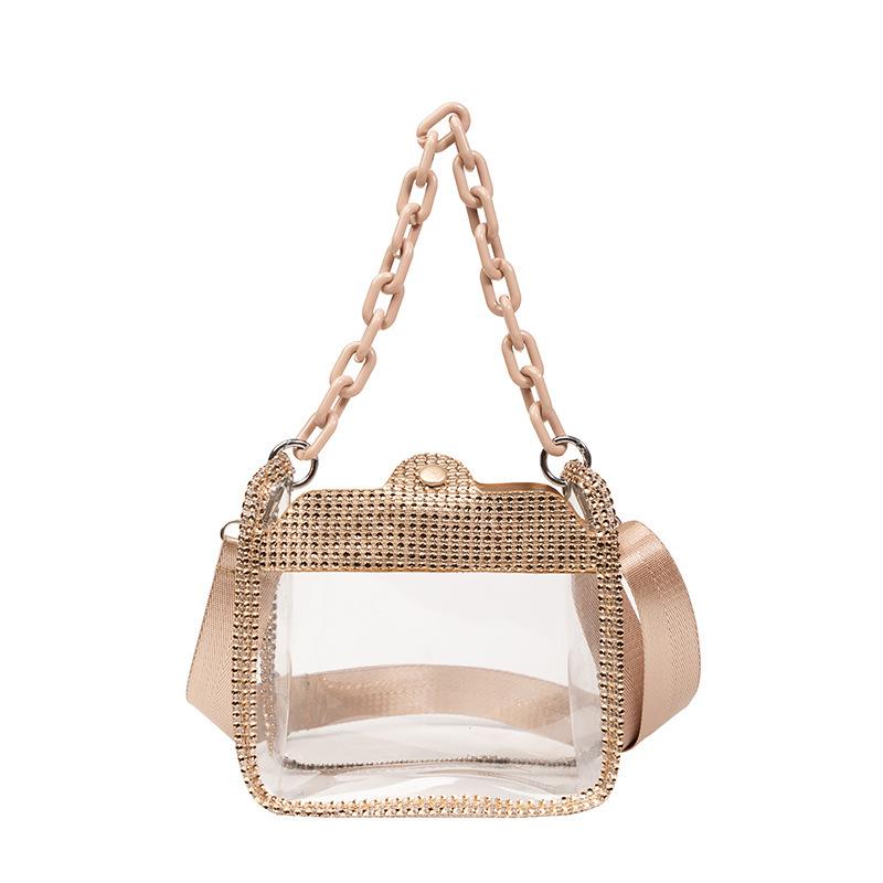Transparent Women's Crossbody Bag - Chain Handle, PVC, Patent Leather, Small Square Style
