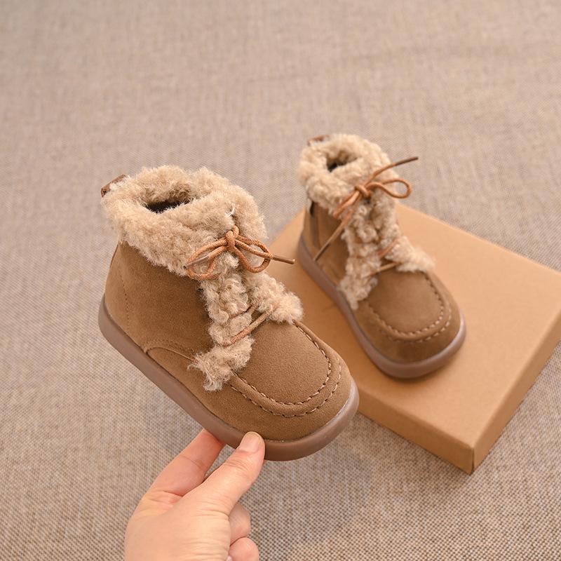 Winter Children Thick Sole Suede Snow Boots Girls Casual Warm Anti-slip Cotton Shoes Casual Outdoor Flat Footwear
