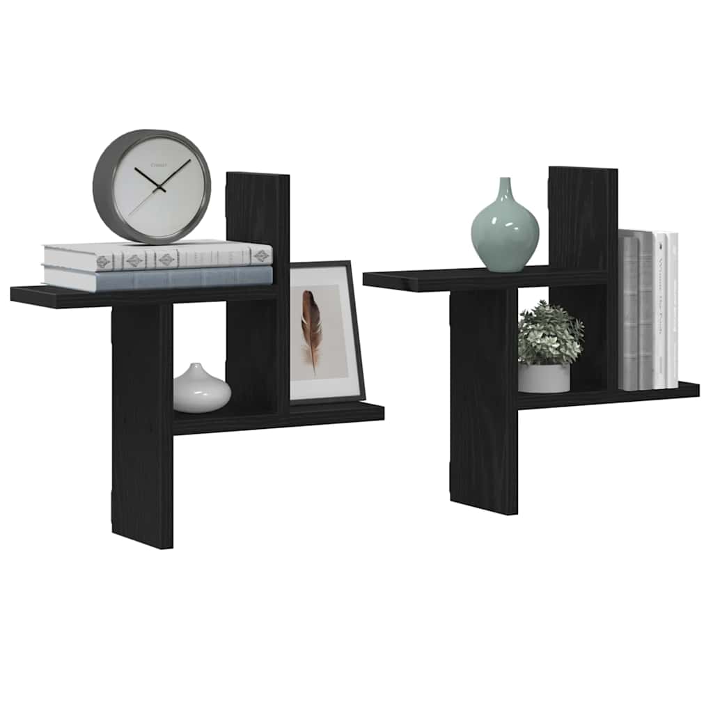 Wall Shelves 2 Pcs Black Oak Effect 38 X 12 X 38 Cm Engineered Wood