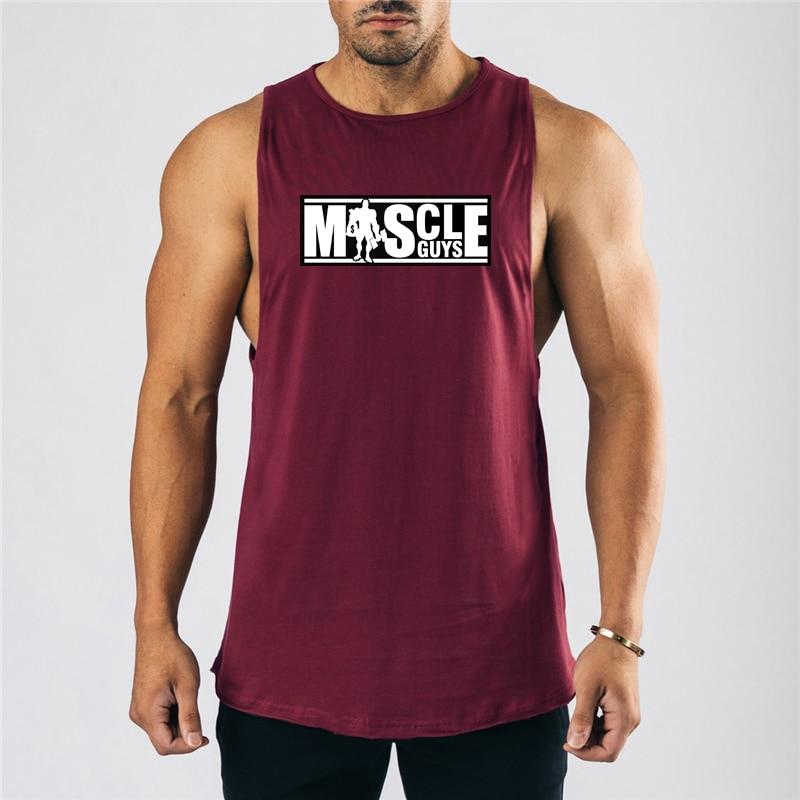 Muscleguys Summer Breathable Wide Shoulder Casual T-shirts Men's Sports Running Fitness Crew Neck Tank Tops