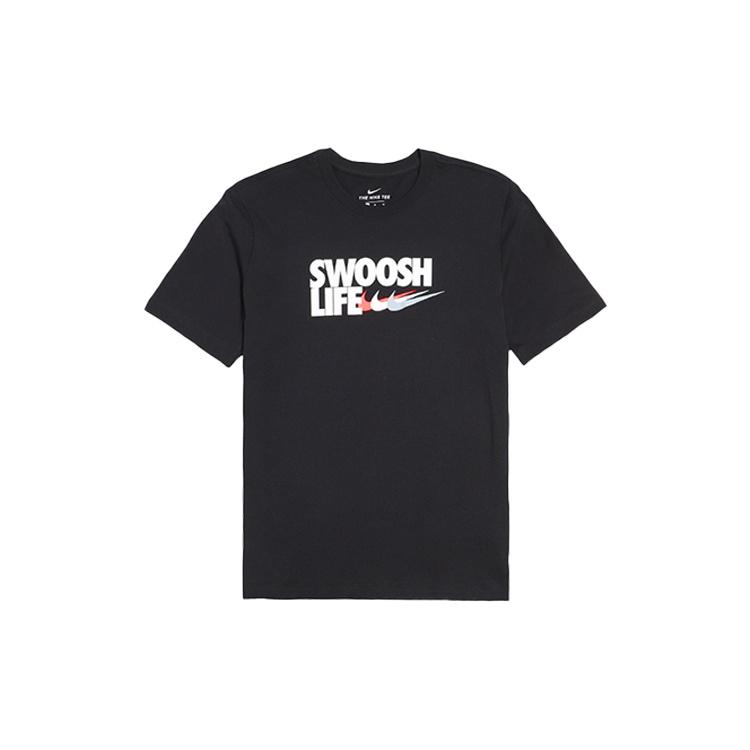 Nike Alphabet Logo Round Neck Short Sleeve Tee  Black Swoosh Life  Men s CU0088-010 M